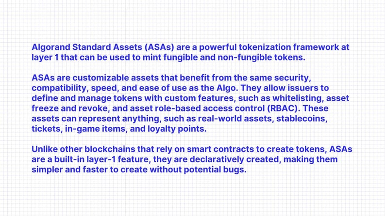 ASAs Algorand Standard Assets