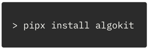Code saying pipx install algokit